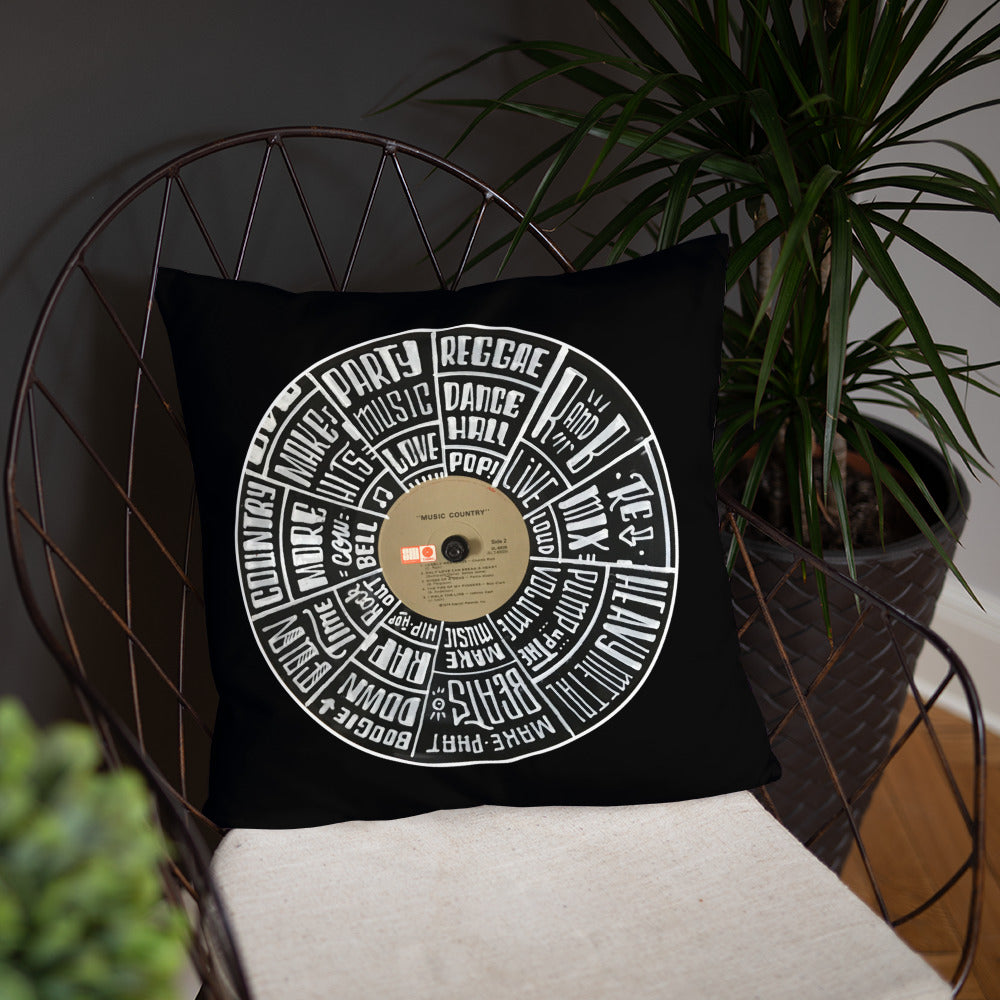 Hand Lettered music genres on Random Country music record - BLACK Pillow